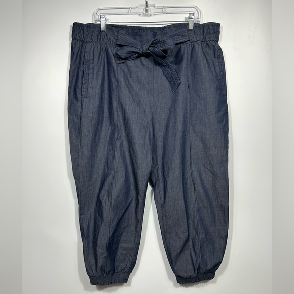 Anthropologie Globetrotter Chambray Tie Waist High Rise Jogger Pants Size L - Picture 3 of 11